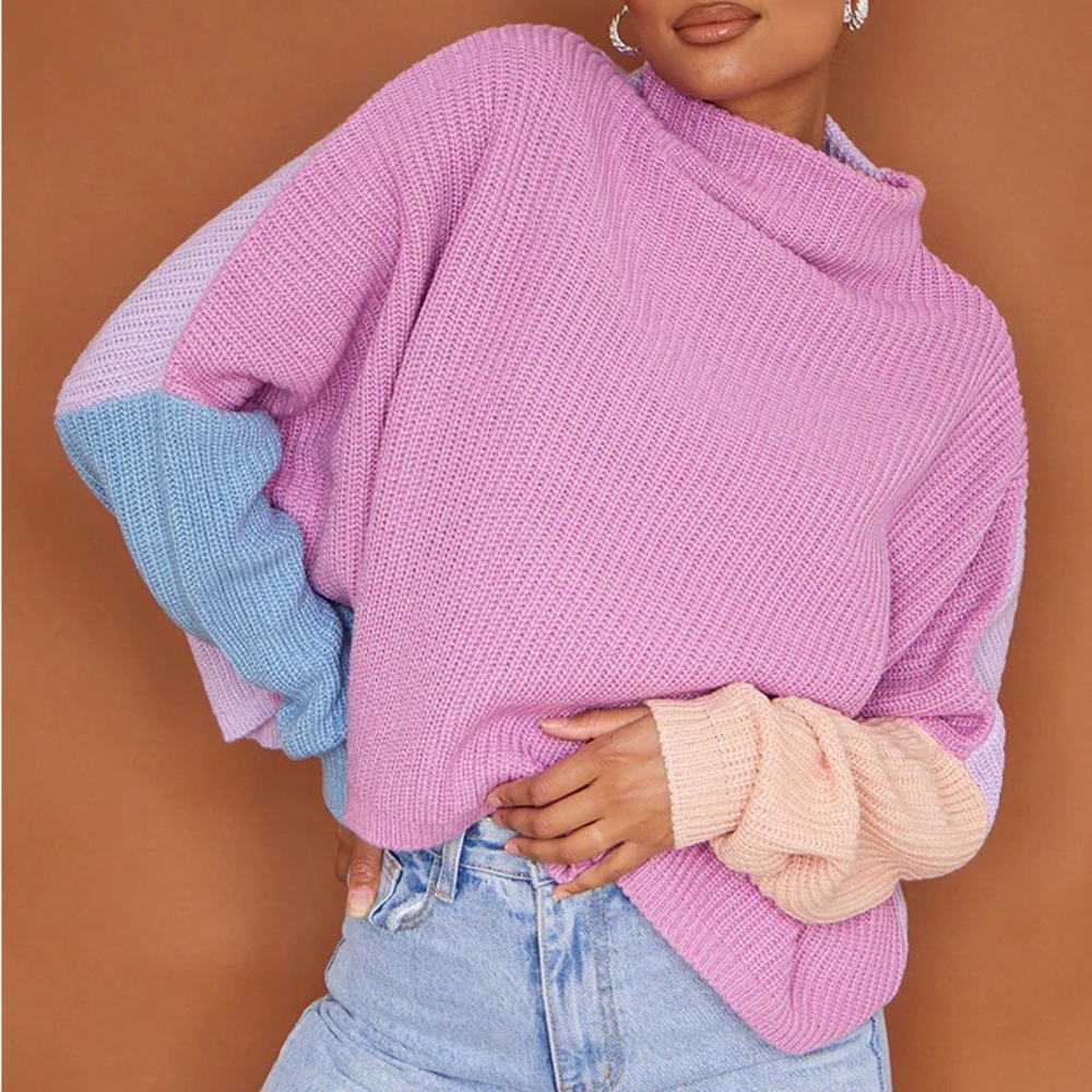Pink Oversized Color Block Sweatshirt - Picture 3 of 9